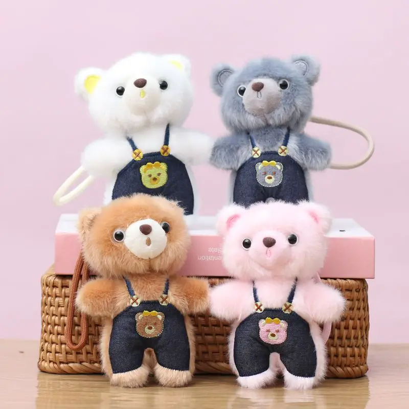 figurine keychain Cute Flocking Little Bear Keychain Cartoon Resin Animals Charms Girl Keyring Cosplay Gift