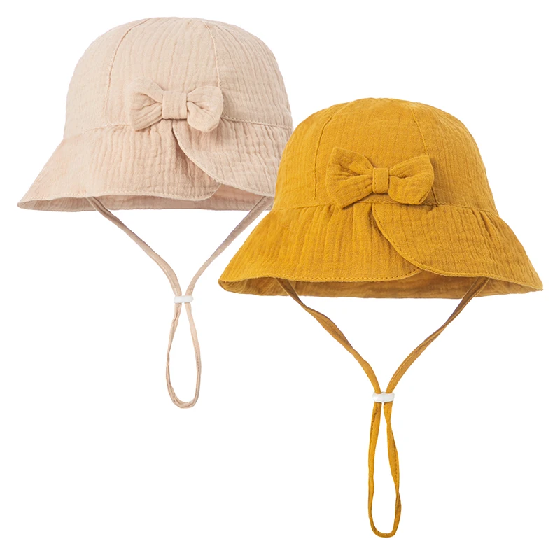 Sombreros de cubo de muselina para bebé y niña, gorro de pescador de Panamá con lazos bonitos, gorras infantiles para exteriores de 3 a 12 meses,