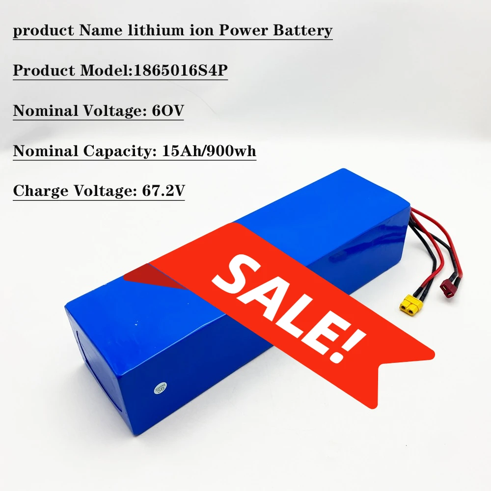 

60V battery 18650 Lithium Battery Pack with BMS for Motorcycle, Scooter, Bicycle 2000W Motor 15000mAH 16s4p
