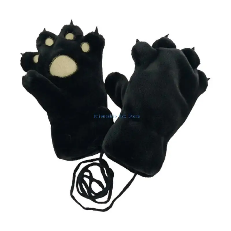 

F1CB Faux Rabbit Hair Children Gloves Lovely Claw Patterned Kids Gloves for Boy Girl