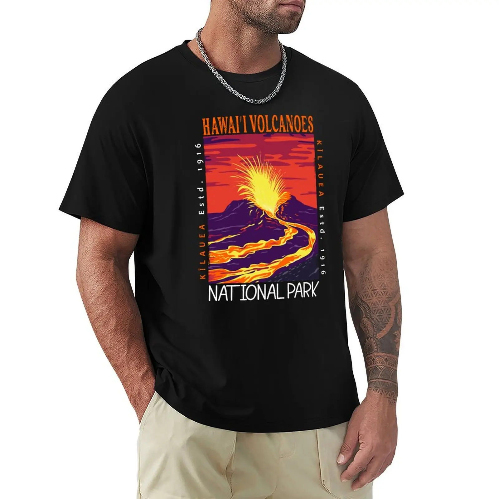 Hawaii Volcanoes National Park Kilauea Distressed T-Shirt Basic All Season Solid T-Shirt