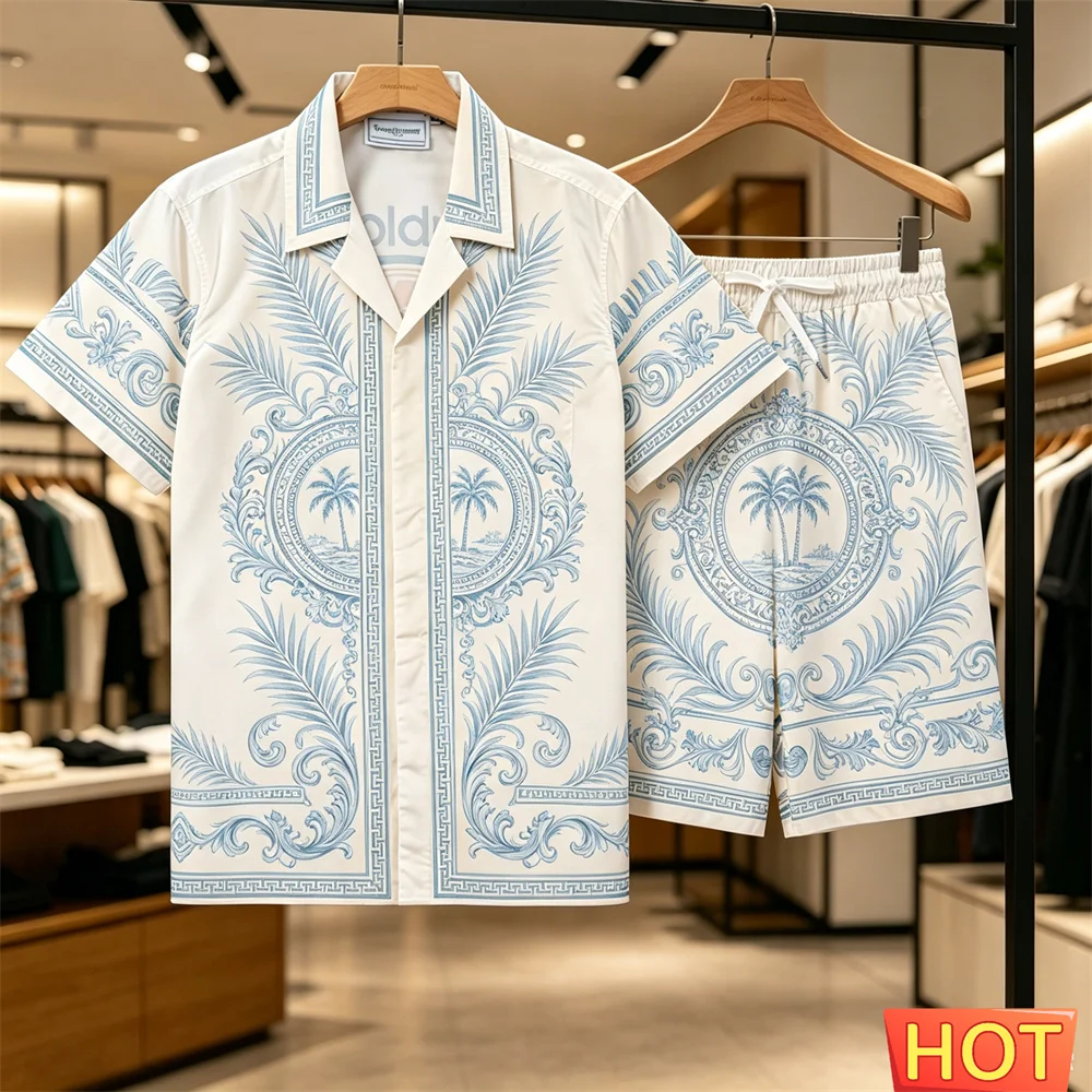 Beach Men's Shirt Set shirt and pants sets Summer Men's Hawaiian Shirt Set Breathable vacation shirt two-piece set Mens clothing