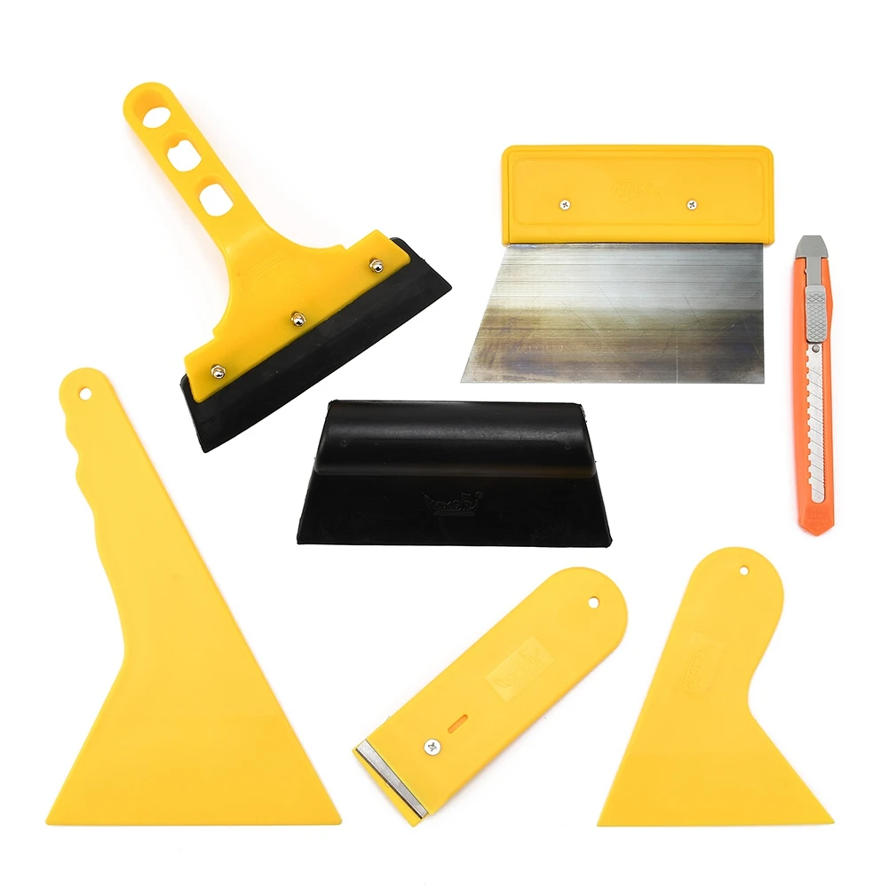 7Pcs Car Window Tint Application Tools Kit Glass Solar Film Tinting Tool, T Rubber Squeegee Plastic Scraper Wrap Slit Blade