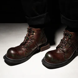 Western Punk Style Custom High-End Worker Boot Vintage Leather Shoes for Men Boots