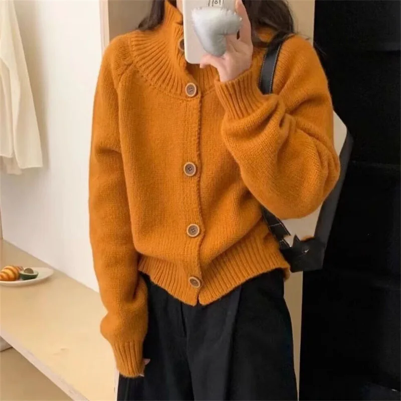 

Водолазка женский вязаный кардиган базовый сплошной цвет корейский модный свитер свободный стиль старые деньги повседневная осень