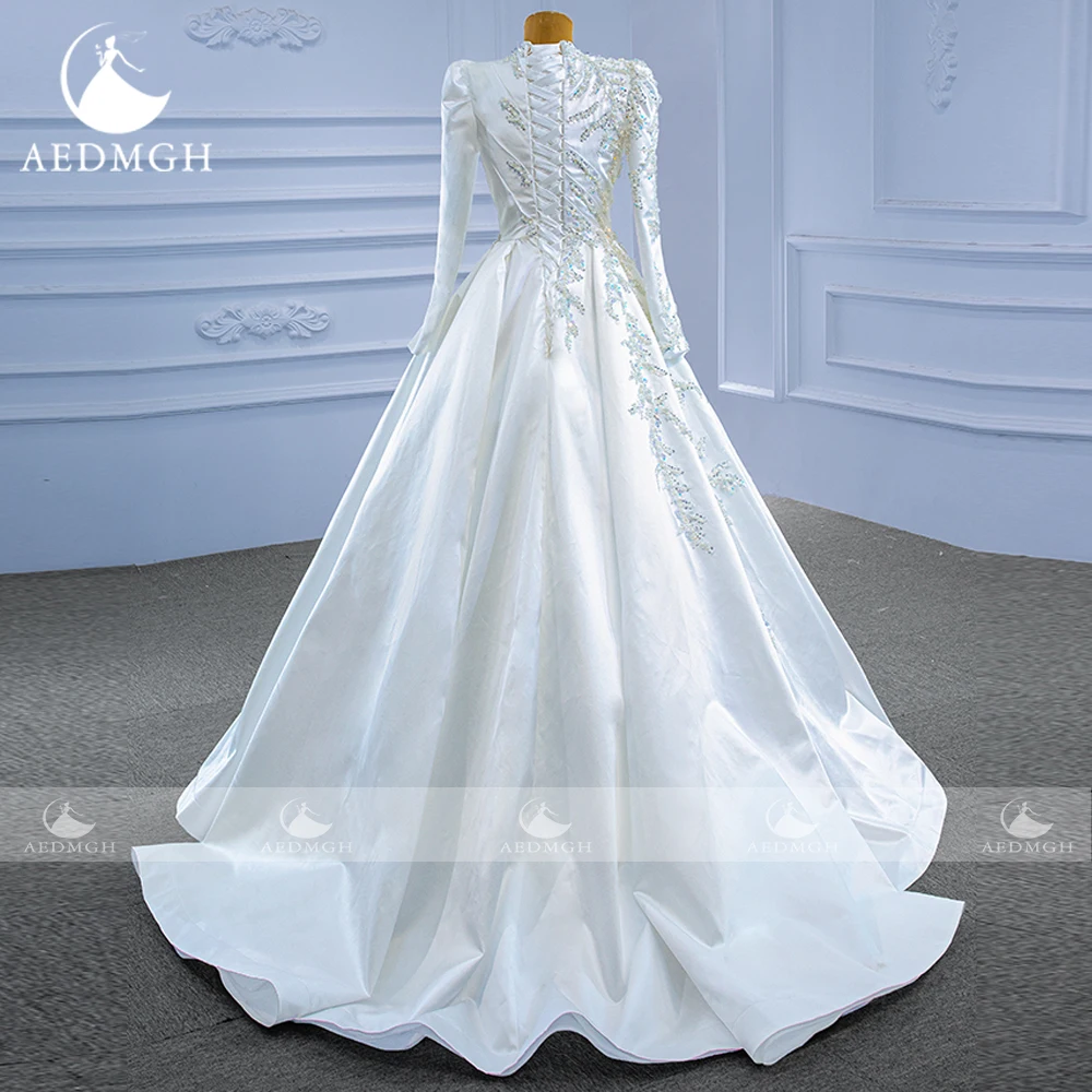 Aedmgh a-line abiti da sposa principessa 2024 collo alto manica lunga Robe De Mariee elegante perline paillettes raso Vestido De Novia