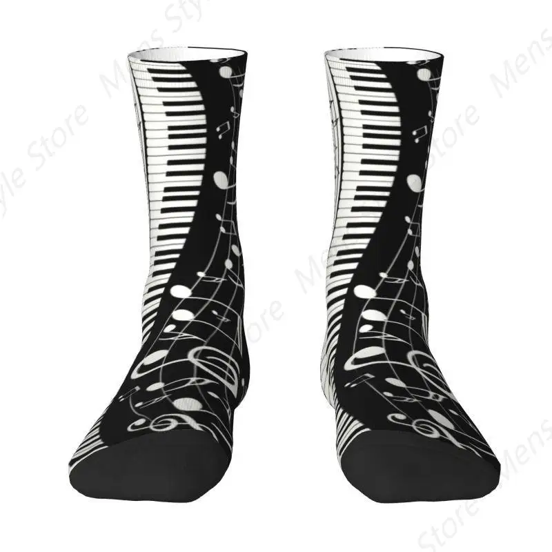 Fashion Piano And Music Notes Mens Crew Socks Unisex Fun 3D Printing Music Notes Dress Socks