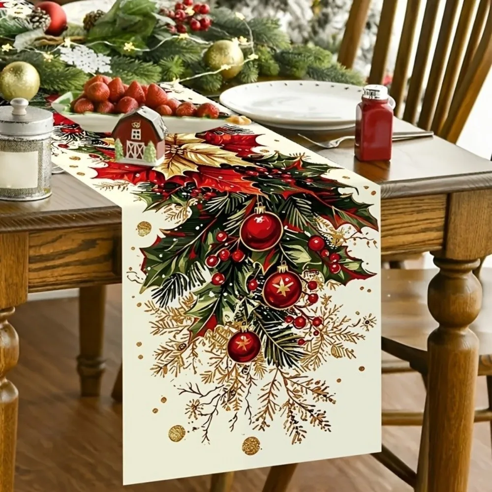 Santa Snowman Christmas Table Runner Tabletop Decoration Flower Xmas Table Flag Reindeer Plaid Poinsettia Table Runner Weddings