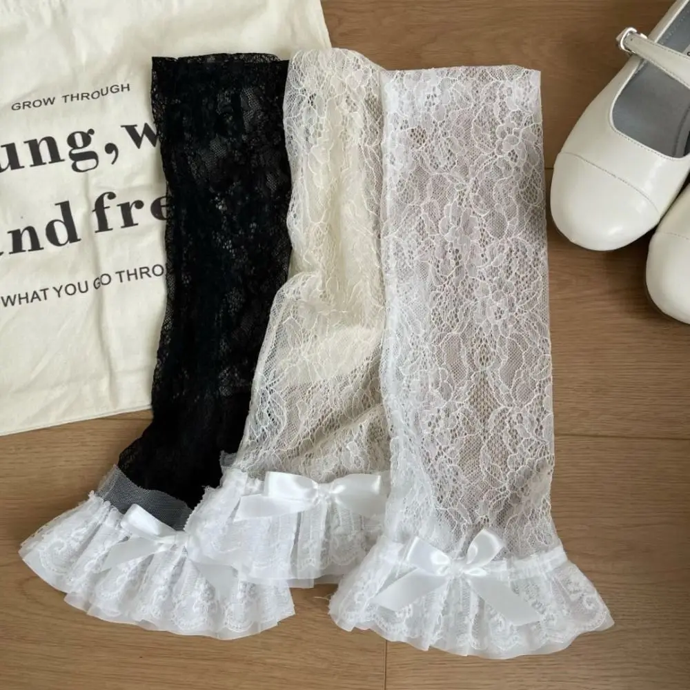 

Personality Bow Ruffle JK Calf Long Socks Mesh Y2k Lace Flower Stockings Transparent Sweet Mid-tube Stockings Girls