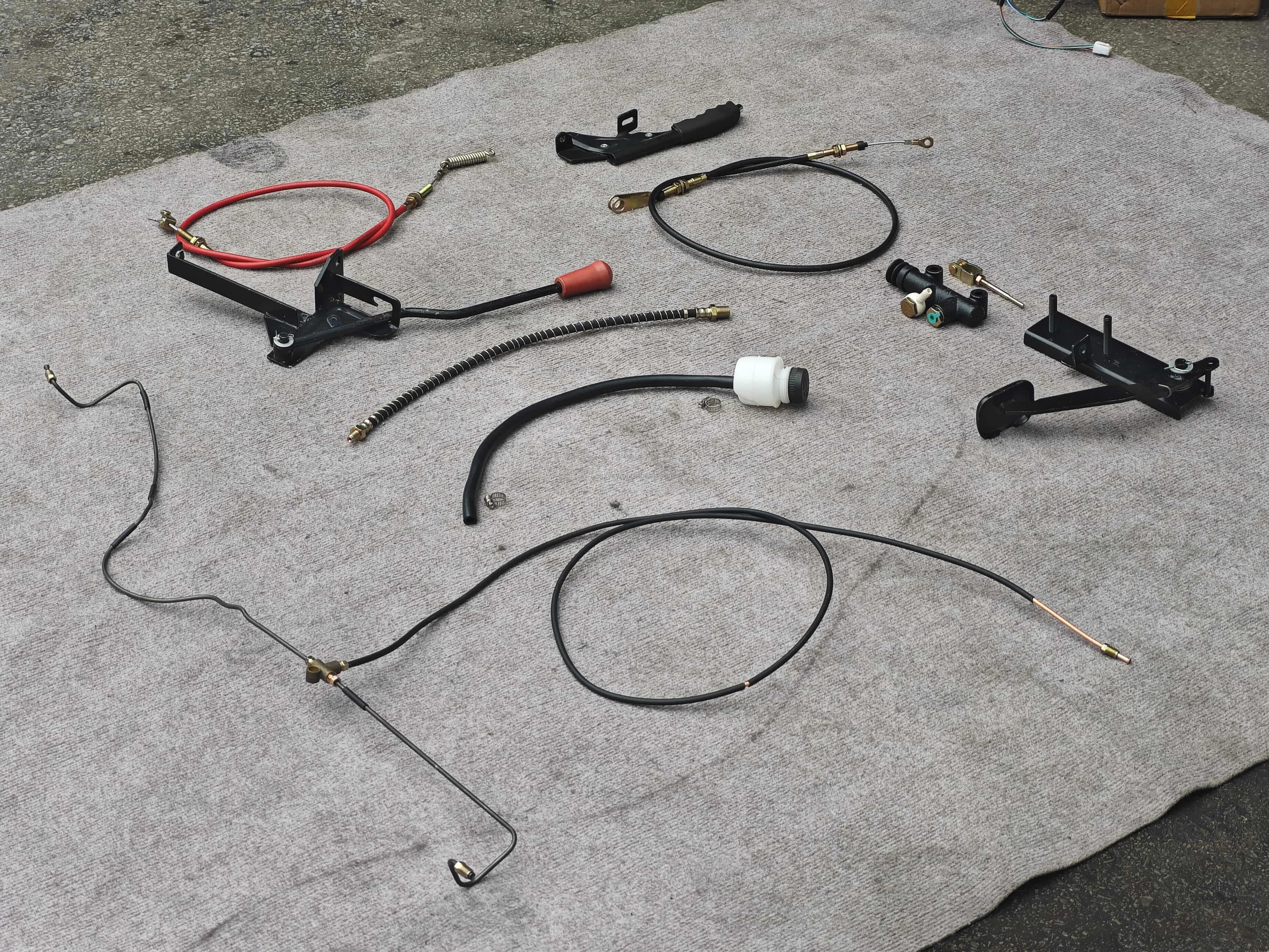 Complete Tricycle Oil Brake Control System Kit with Brake Pedal Master Cylinder Oil Reservoir Cables Hoses and Gear Shift Lever