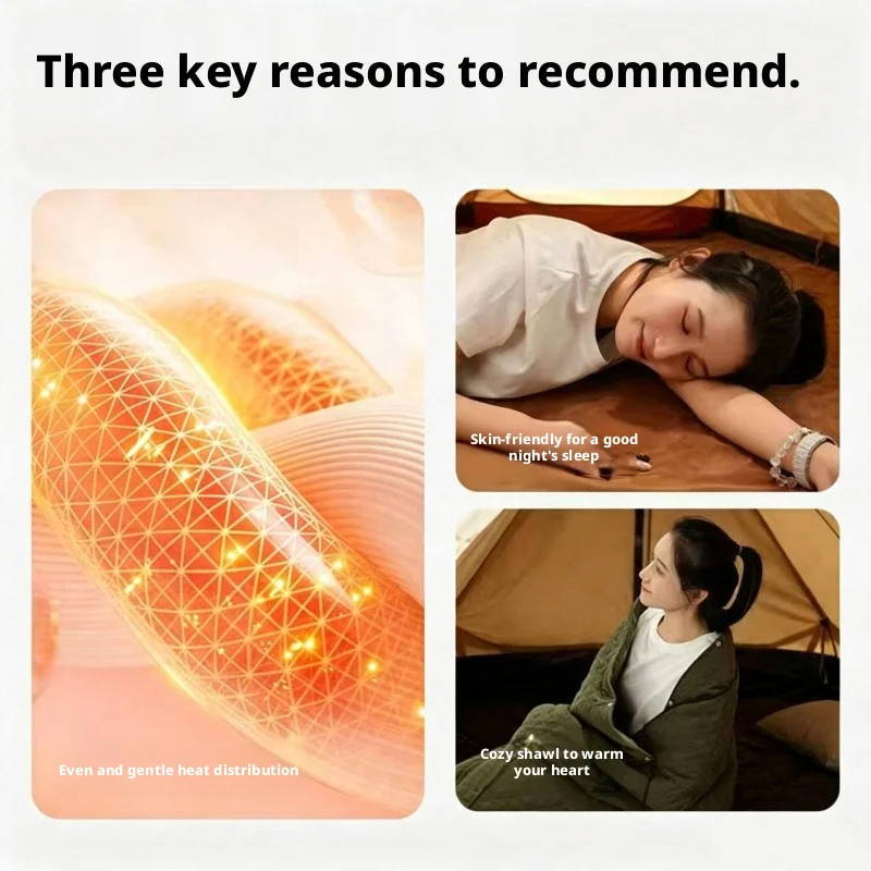 USB Heated Shawl Pillow 2 in 1 5V Low Voltage Wearable Washable Warming Blanket for Camping Car Office Nap