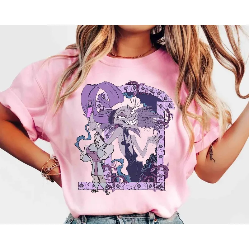 أشرار ديزني العتيقة Yzma وكرونك تحول إلى ملوك لقمصان الهالوين. تي شيرت برسومات ملابس الشارع القطنية للجنسين