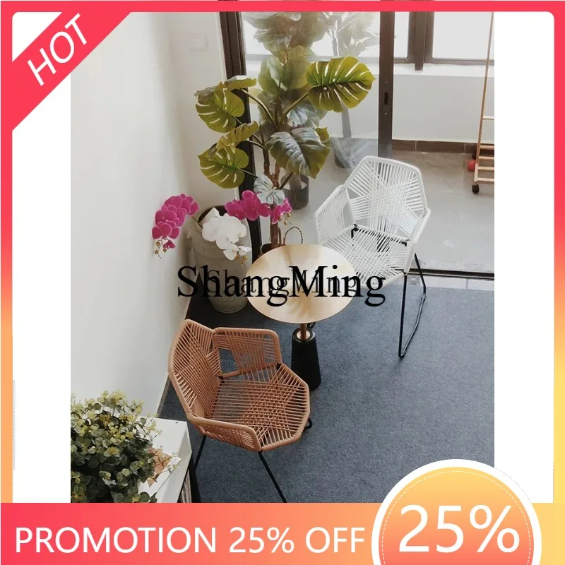 

CL single chair modern simple home balcony outdoor courtyard table rattan chair metal back dining chair