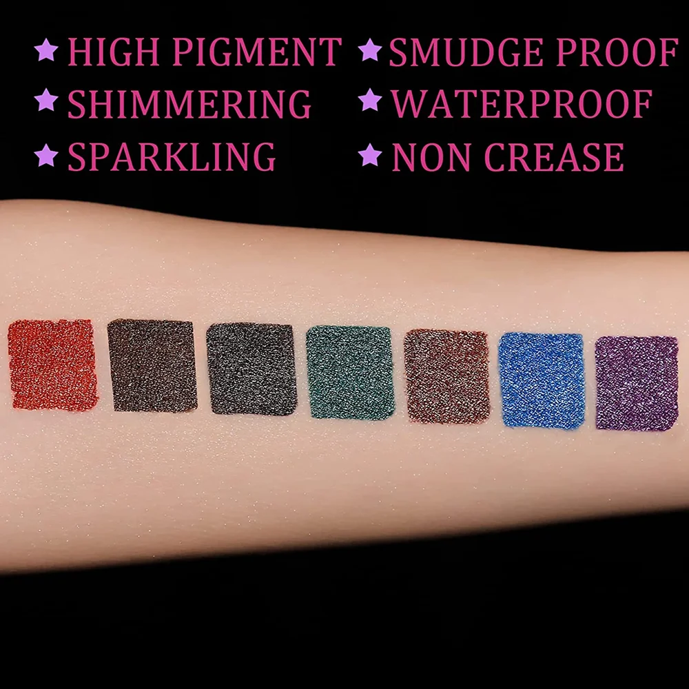 UCANBE 7pcs/lot Liquid Eyeliner Virbant Metallic Shimmer Eyeliner Pen Waterproof Glitter Eye Liner Colored Women Eye Makeup