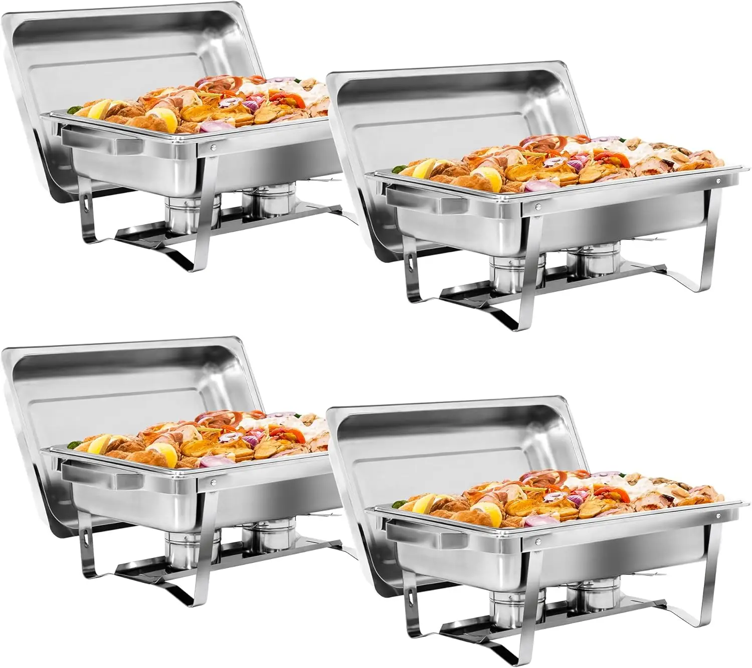 

SUPER DEAL Newest 4 Pack 8QT Food Warmer, Rectangular Chafing Dish Buffet Set w/Foldable Frame Legs, Stainless Steel Full