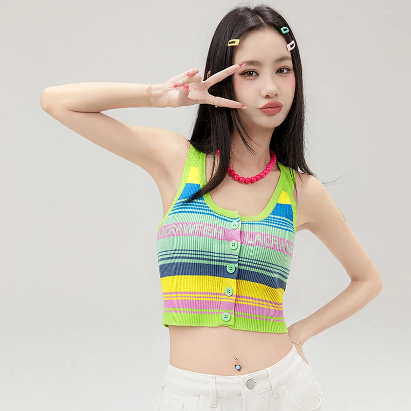 Women's Summer Retor Camisole Sleeveless Tank Tops Letter Fashion Dopamine