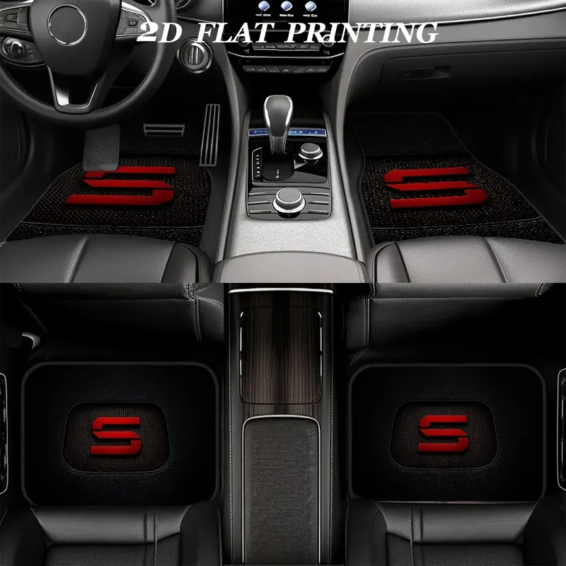 4pcs Letter Red Design Pattern - Universal Car Floor Mats - Suitable For Front And Rear Seats (Without 3D Raised Edges), A Year-