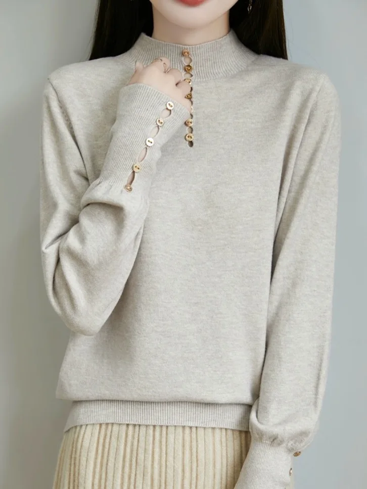 

Faionable Knitted Sweater Beaded f High Collar Inner Wear Bot irt European Sle Soft Rabbit Fur Long Sve Women'...