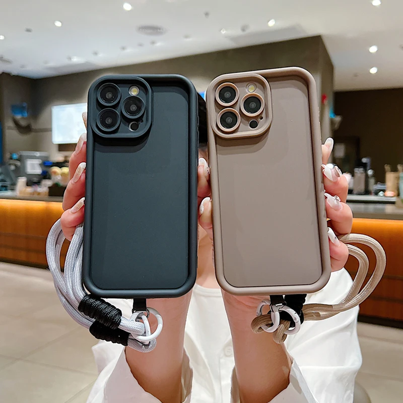 

Luxury Matte Soft Lanyard Rope Case For Xiaomi Redmi Note 13 12 Pro Plus 5G 13 12S 11S 11 10S 10 Redmi 12 13C Silicone Cover