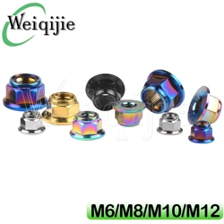 Weiqijie 6pcs Titanium Alloy Flange Lock Titanium Nut M6/M8/M10/M12 Suitable for Bicycle and Motorcycle Modification