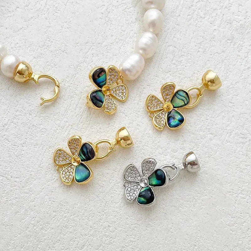 1 Copper Gold-plated Natural Abalone Five-petal Flower Pearl Buckle Connecting Buckle DIY Jewelry Bracelet Necklace Accessories