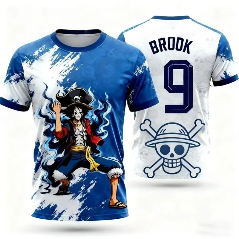 2026 Summer One Piece Brook Retro Cosplay T-shirt Men's Oversized 3D Printed Short-sleeved Family Unisex Children's Sports Shirt