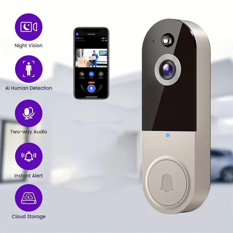 2K Wireless Smart Doorbell, WiFi Camera, Night Vision Function, Artificial Intelligence Snapshot, Rechargeable Battery, Photo