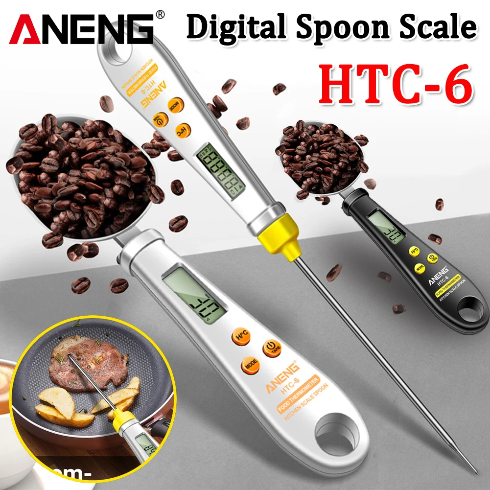 ANENG HTC-6 2 in 1 Electronic Scale Measuring Spoon Weighing Gram Meter Measuring Spoon Scale Digital Kitchen Thermometer