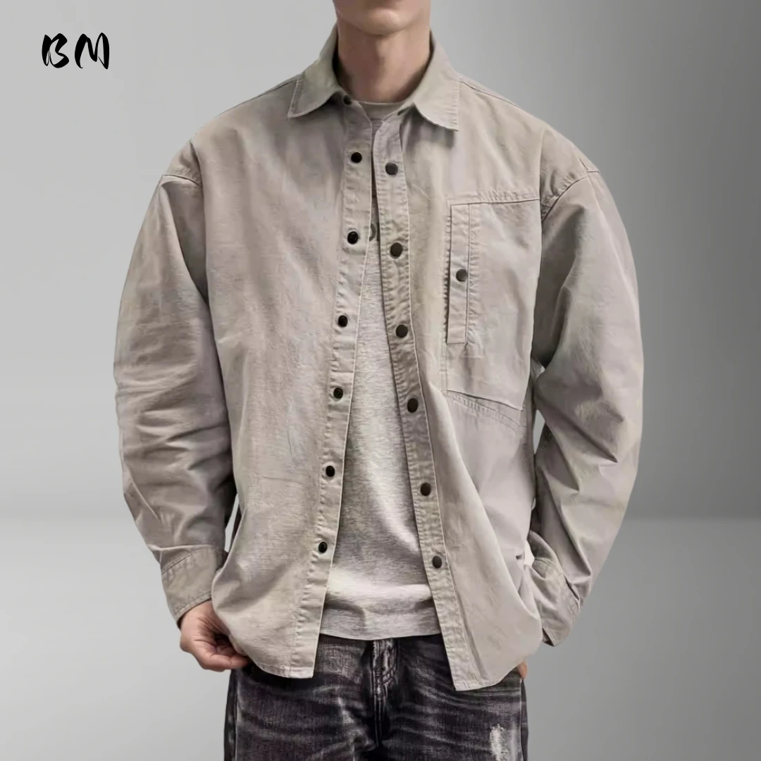 

Mens Work Shirt Long Sleeve Vintage American Japanese Style Pure Cotton Enzyme Wash High Quality Loose Fit Plus Size Tops Trendy