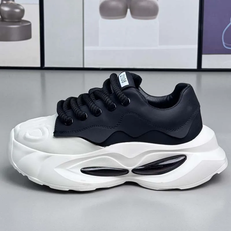 Men Shoes 2025 Spring Summer PU Leather Casual Sneakers Fashion Teenager Wear Resistant Thick Soled Lace Up Shoes