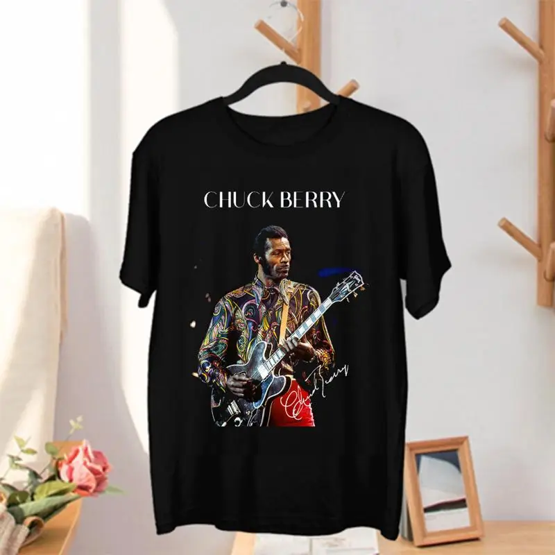 Popular Chuck Berry Signature Cotton Black T- Shirt S to 5XL Gift For Fans