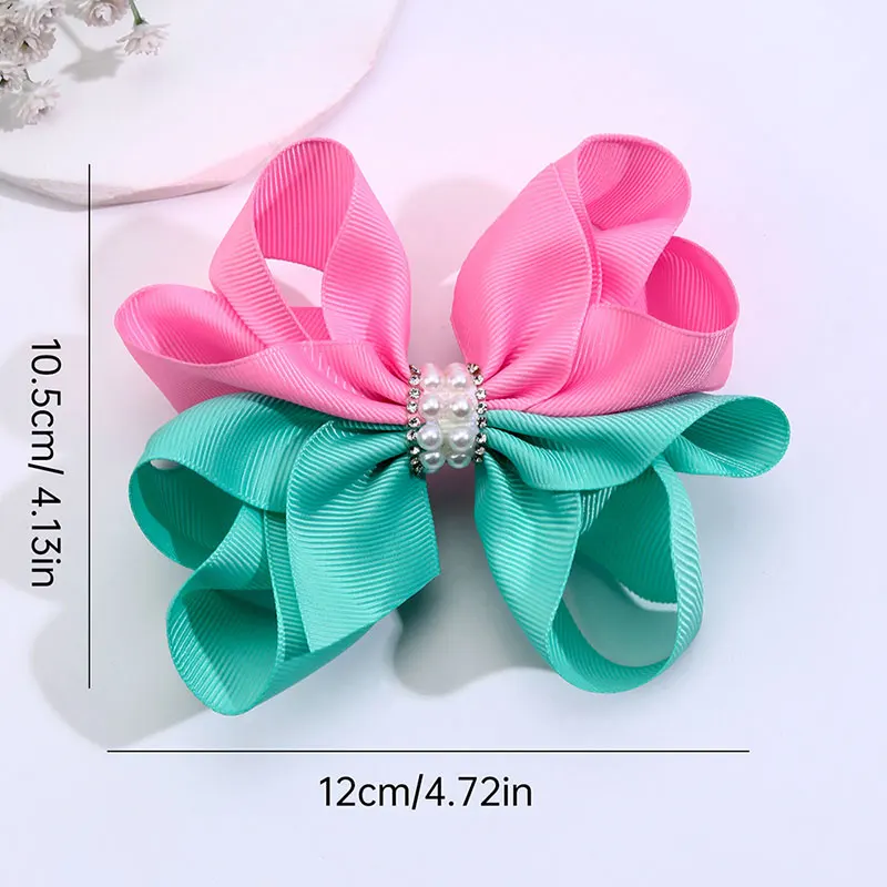 New Pearl Hair Bows Clips For Girls Ribbon Bow Boutique Hairpins Kids Two Color Barrettes Headwear Hair Styling Accessories