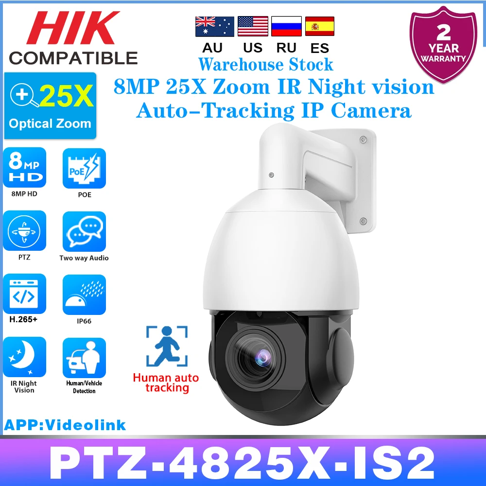 

Hikvision Compatible 8MP PTZ IP Camera 25X Zoom 100M IR Human Auto-tracking With Mic Outdoor Surveillance POE Security Camera