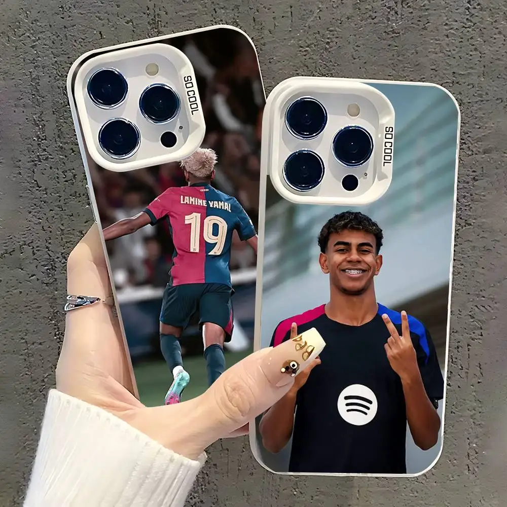 حافظة هاتف لكرة القدم 19 L-Lamines لهاتف iPhone 17,16,15,14,13,12,11,Pro,XS,Max,Plus,Mini,SE غطاء مقاوم للصدمات من الحلوى البيضاء غير اللامعة