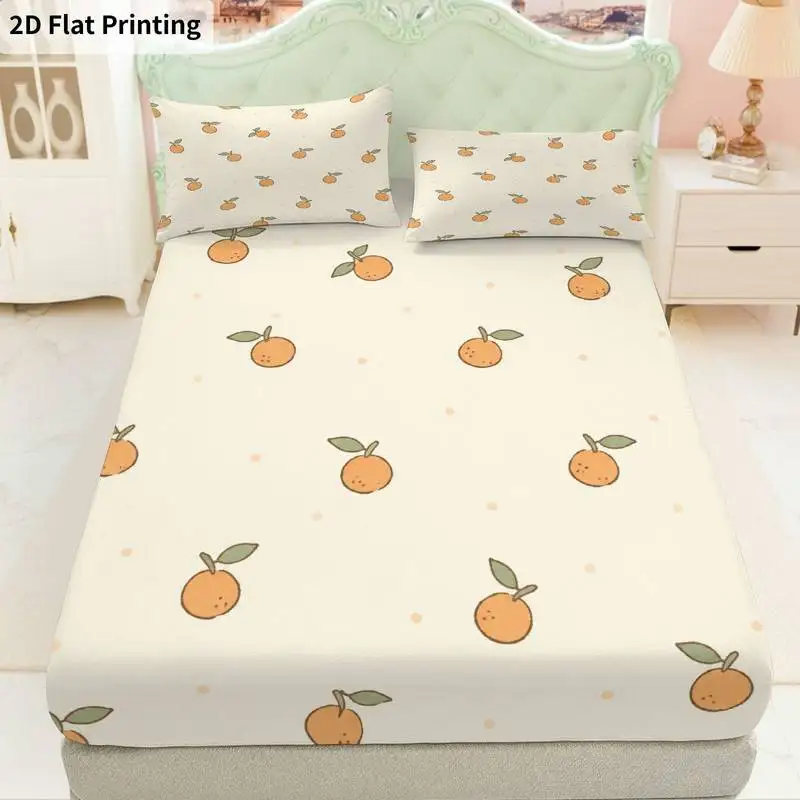 3Pcs Orangeleaves Fitted Sheet Three Piece Set (1*Fitted Sheet + 2*Pillowcases, Coreless), Bedding Set