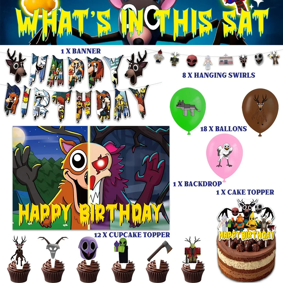 99 ليلة في الغابة عيد الهالوين عيد ميلاد موضوع حفلة راية بالون عيد ميلاد بالونات العلم كعكة توبر خلفية ديكو هدية حفلة #2