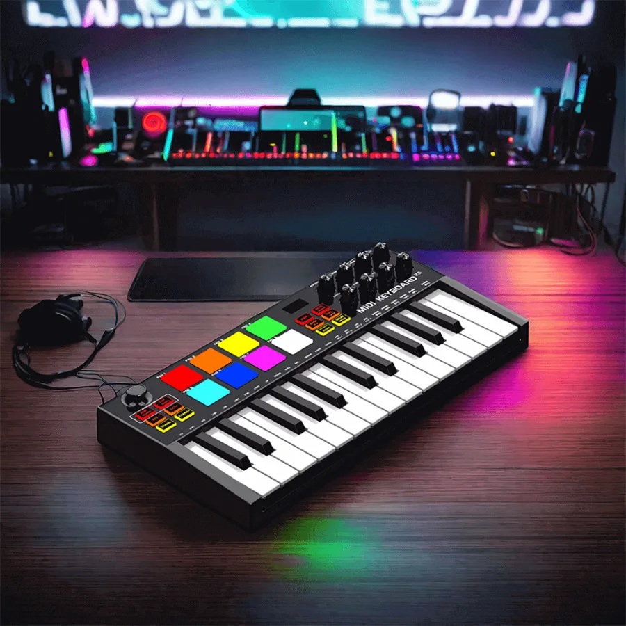 Portable MIDI Controller, 25-Key Smart Drum Pad, Professional Electronic Music Production, MD03 Keyboard, Beat Making Pad
