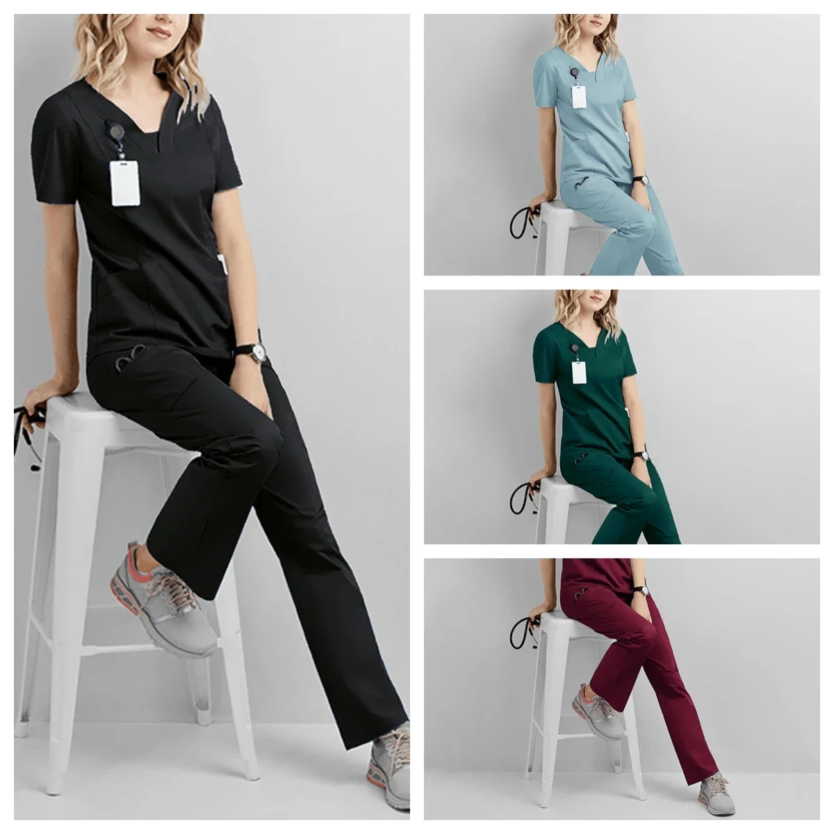 Uniforme de enfermera para hombre y mujer, traje de Hospital Dental, ropa de trabajo, salón de belleza, elasticidad, algodón, cuerpo de LICRA