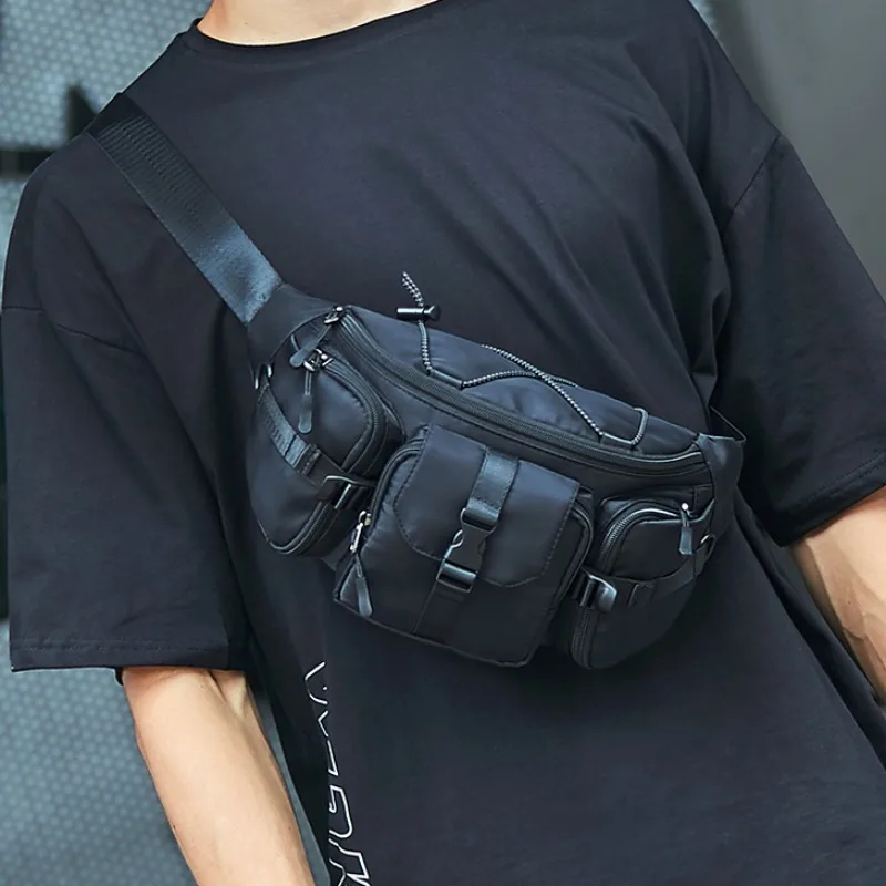 

Motorcycle Style Crossbody Bag Street Trendy Functional Chest Bag Men's Casual Sports Waist Purse Versatile Messenger Small Bag