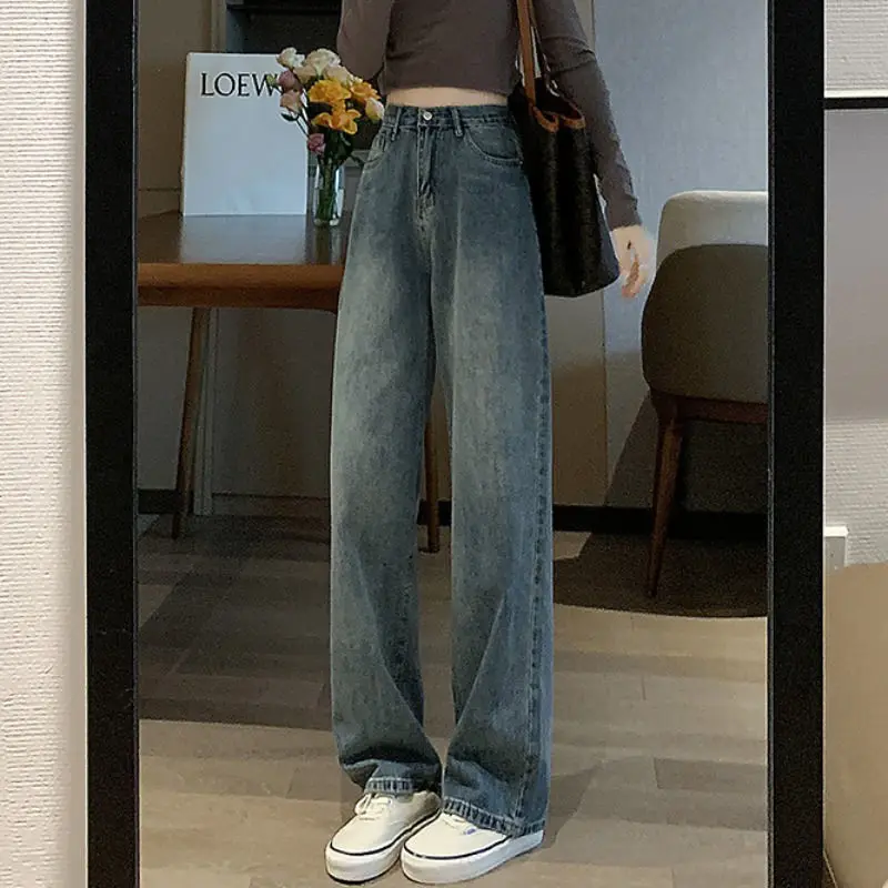 

Rimocy Vintage Wide Leg Cargo Jeans Women 2023 Autumn High Waist Bagge Pants Woman Y2k Streetwear Loose Denim Trousers Female