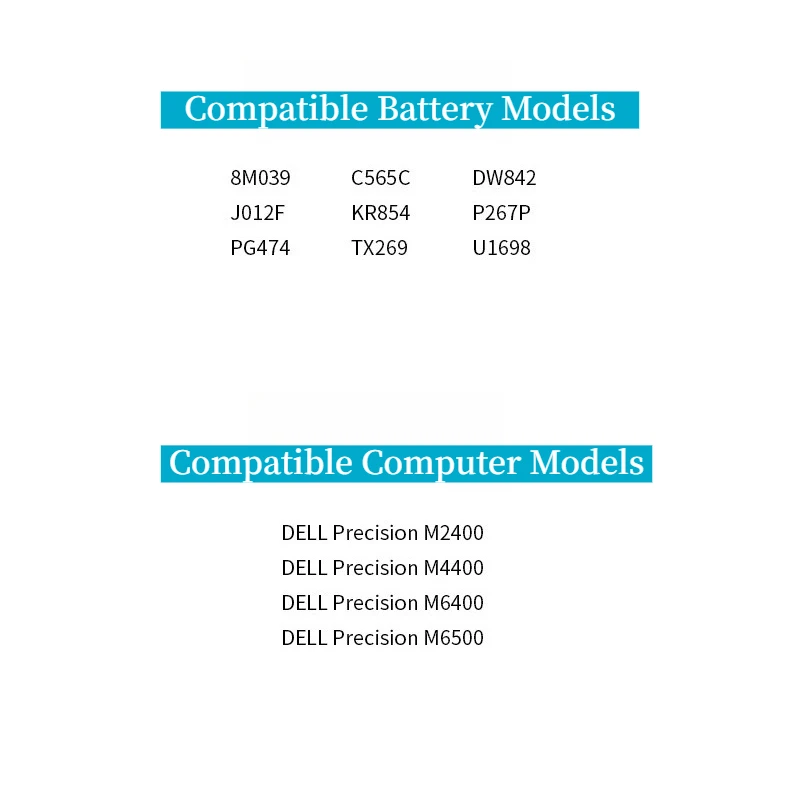 High Quality 8M039 11.1V 90Wh 8600mAh Laptop Battery For Dell Precision M2400 M4400 M6400 M6500 C565C DW842 KR854 J012F