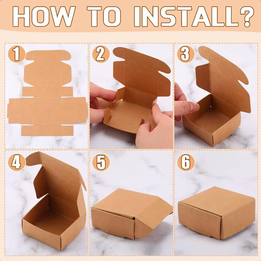 200 Uds pequeñas cajas de regalo de papel Kraft a granel 2,16 ''x 2,16'' x 0,98'' adornos cajas de cartón con tapa para pendientes de recuerdo joyería