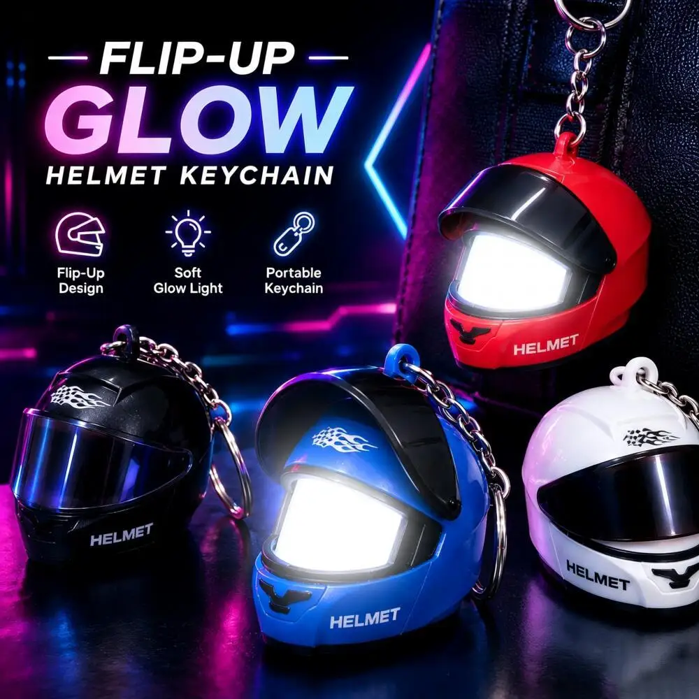 Chaveiro de Capacete de Motocicleta Iluminado com Abertura Rebatível, Charmoso e Moderno com Luz para Mochilas e Bagagens, Presente Mini Perfeito