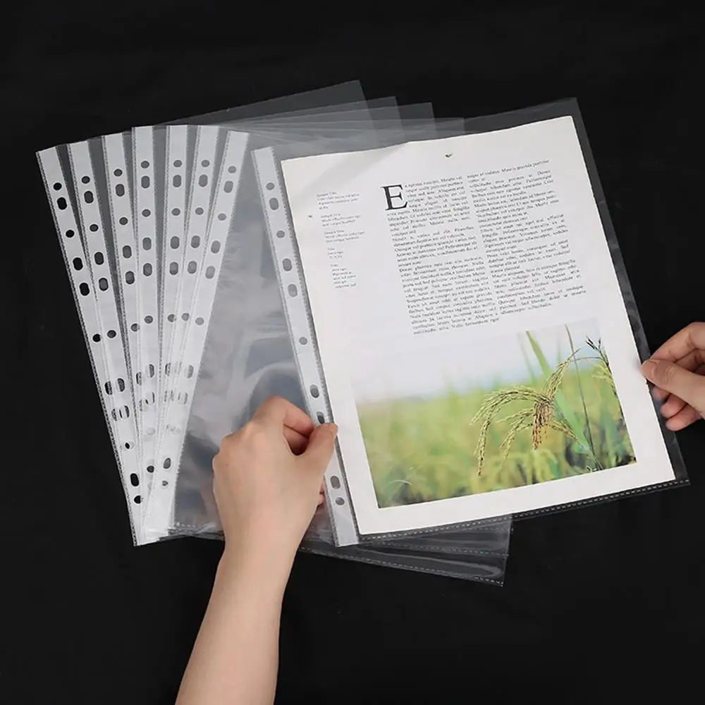 Tasche per file A4 a 11 fori Buste per raccoglitori trasparenti 100 pezzi Tasche perforate in plastica trasparente Cartelle File Documenti Protezioni per fogli