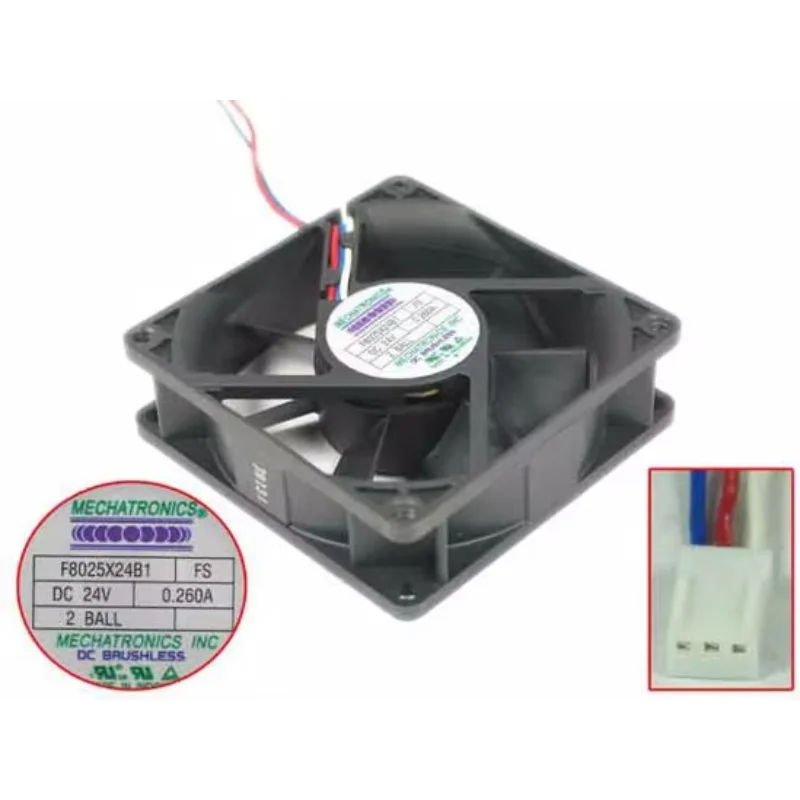 MECHATRONICS F8025X24B1 DC 24V 0.260A 80x80x25mm 3-wire Server Square Fan