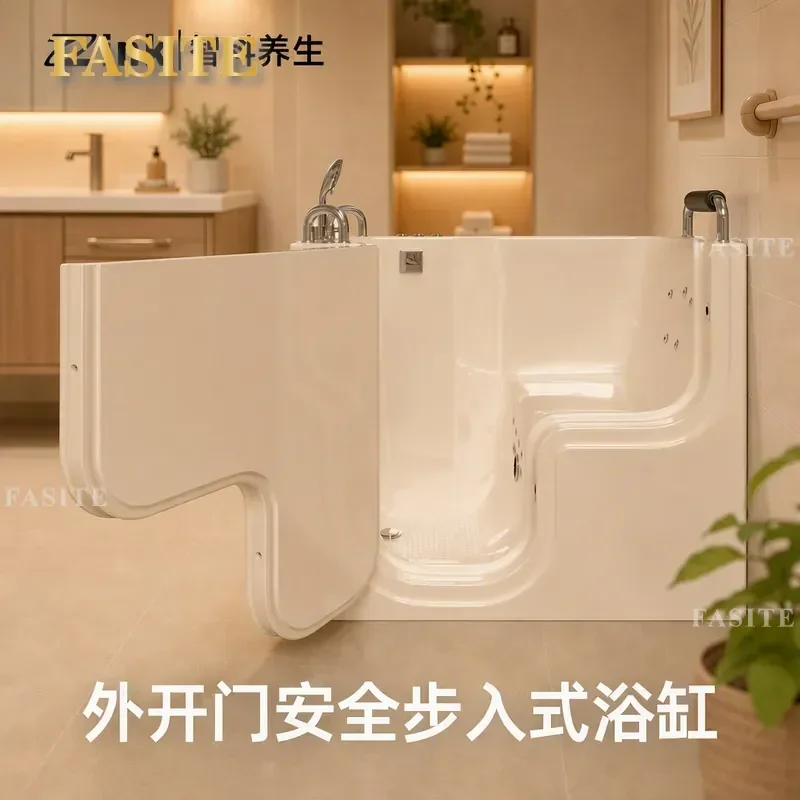 For Elderly Accessible Bathtub Acrylic Open Door Sitting Tub with Non Slip Belt Seat Senior Friendly Bathroom Safety Aid