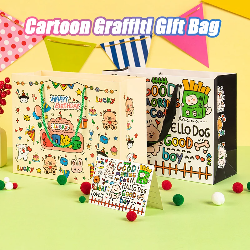 

25/50/100PCS Cartoon Graffiti Gift Bag Birthday Gift Packaging Bag Large Capacity Carrying Gift Bag Creative Shopping Handbag