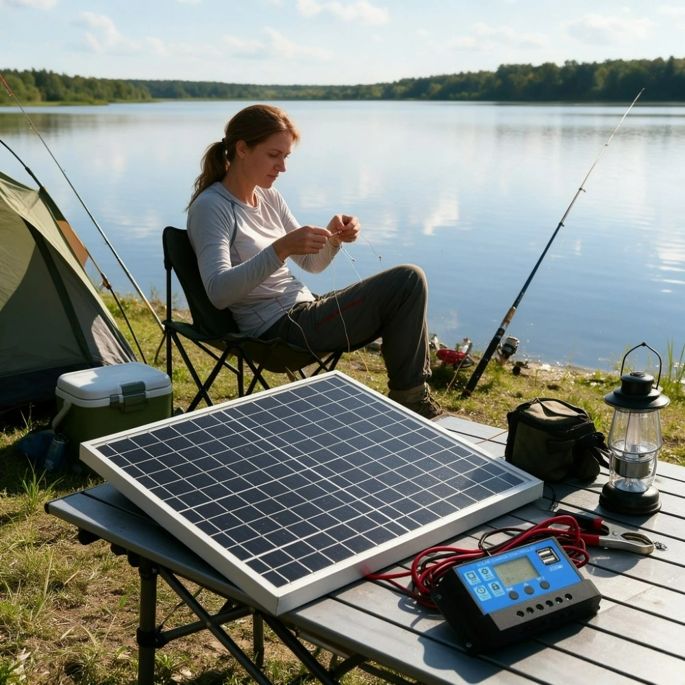Portable Off Grid Solar Power Supply Kit 12W Monocrystalline Aluminum Solar Panel 12V Smart Charge Controller for Camping