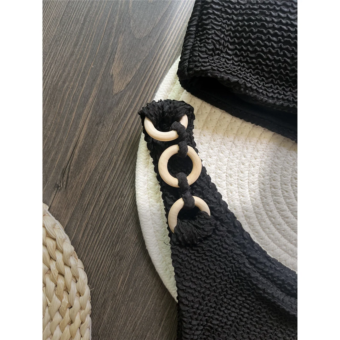 Gefältiger, einseitig gepolsterter Bikini, Damen-Badeanzug, zweiteiliger Bikini-Set, Badebekleidung, Badeanzug, Schwimmanzug V6047 – Detail 14