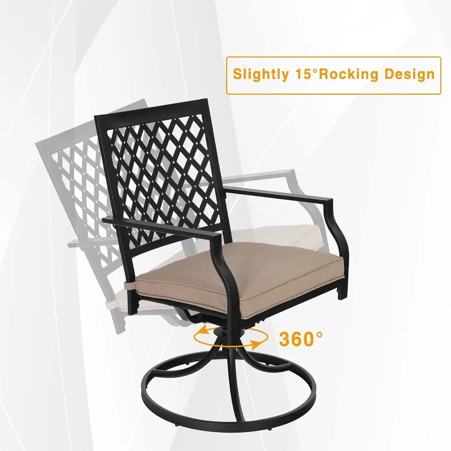 Patio Swivel Chairs Set of 2 Outdoor Dining Rocker Chair Support 300 lbs for Garden Backyard Bistro Furniture Set with Cushion